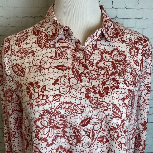 Garnet Hill NWOT Easy Linen Button Down Blouse Floral Sz 6 Coastal Vacation - Picture 2 of 16